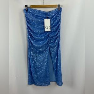 Blue Sequin High-waisted Midi Skirt | Zara | Size S | NWT